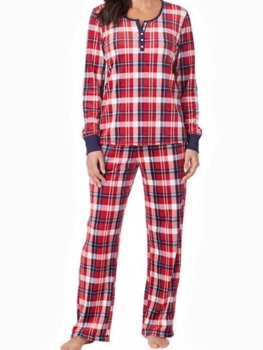 Nautica Women's Silky Stretch Fleece Plaid Pajama Set Large